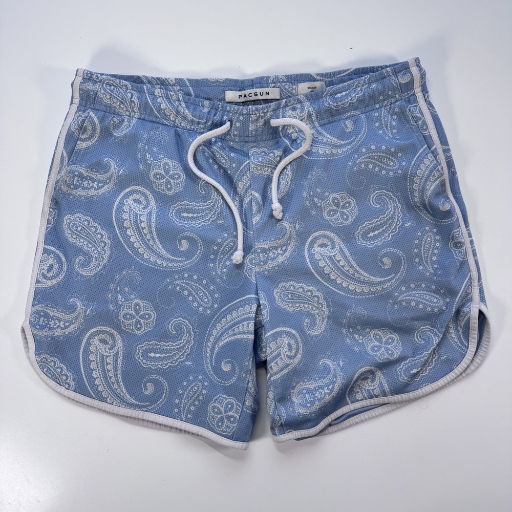 PACSUN 6"‎ Paisley Mesh Volley Shorts Blue Mens Medium Comfort
